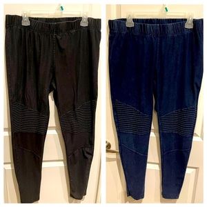 2 pairs of Dex brand Moto style jeggings. Pull on, ribbed, very comfy. Both 2XL.